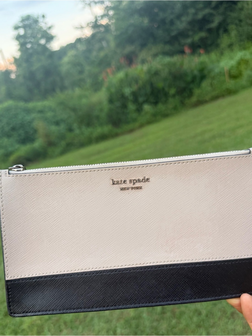 kate spade Cream and Black Two-Tone Zip Clutch